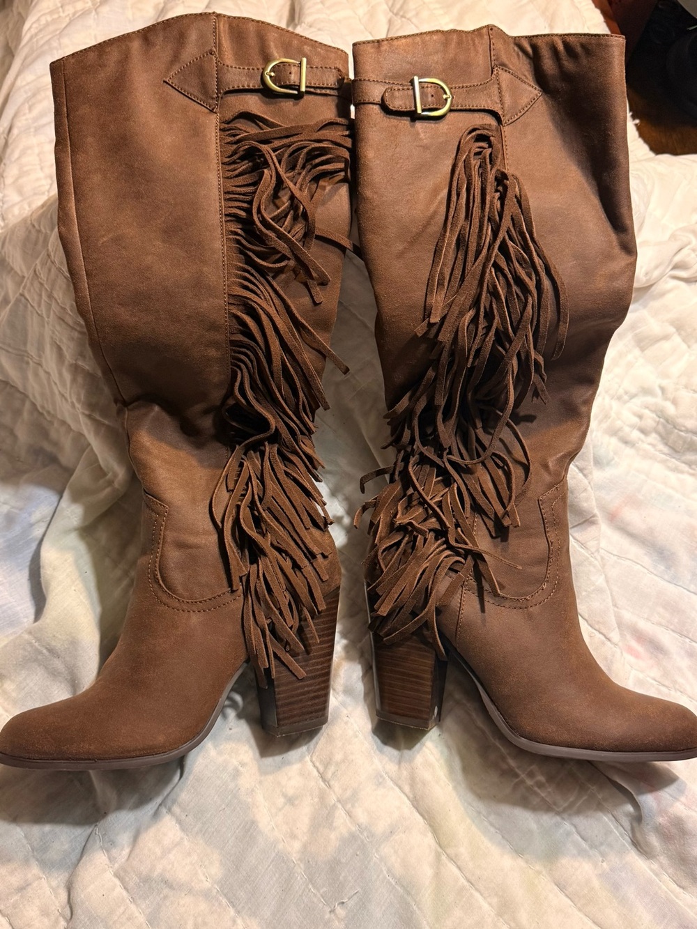 Carlos Santana Brown Suede Fringe Heeled Boots